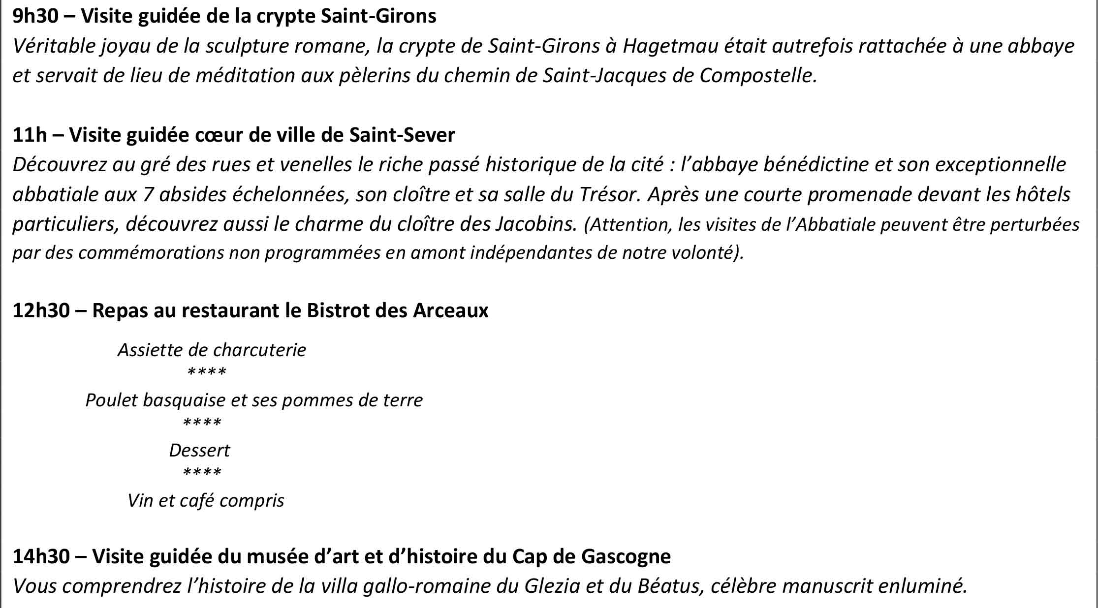 Proposition Visite guide Office de Tourisme Landes Chalosse